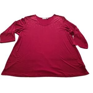 Susan Graver Liquid Knit Tunic Top Womens 2X Red Sparkle